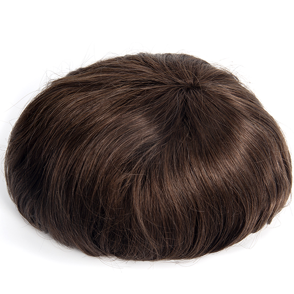 Soft and Breathable Mens Toupee Comfortable Lace Front with Poly Skin Hair Replacement For Men 4#