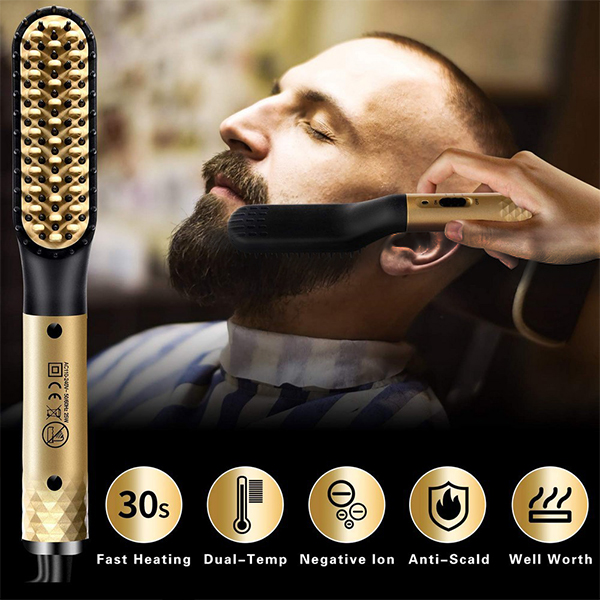 Beard Straightener for Men, Mens Hair Straightener Comb , Quick Heated Beard Straightening Comb, Hair Straightener Brush ,Heated Beard Comb Brush for Travel and Home