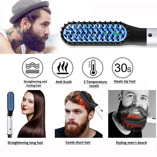 Beard Straightener for Men, Mens Hair Straightener Comb , Quick Heated Beard Straightening Comb, Hair Straightener Brush ,Heated Beard Comb Brush for Travel and Home