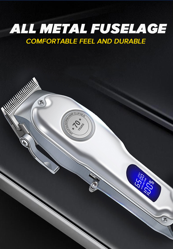 PROFESSIONAL Hair Clipper for Men, Professional Full Metal Hair Trimmer with 2.5h Run Time, Cordless/Corded Electric Clipper with Lithium-Ion, Complete Hair Cutting Kit (Silver)