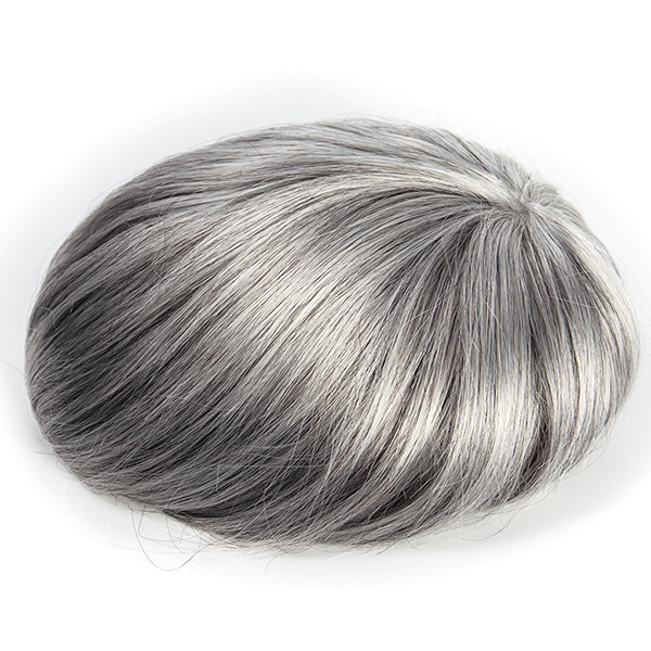 High Quality Mens Grey Toupee | Stock Thin Skin Hair Replacement For Men #1B80