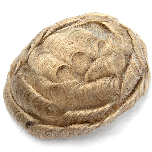 High Quality Real Human Hair Toupee For Men Perfect blond Hair Mens HairPiece #22r