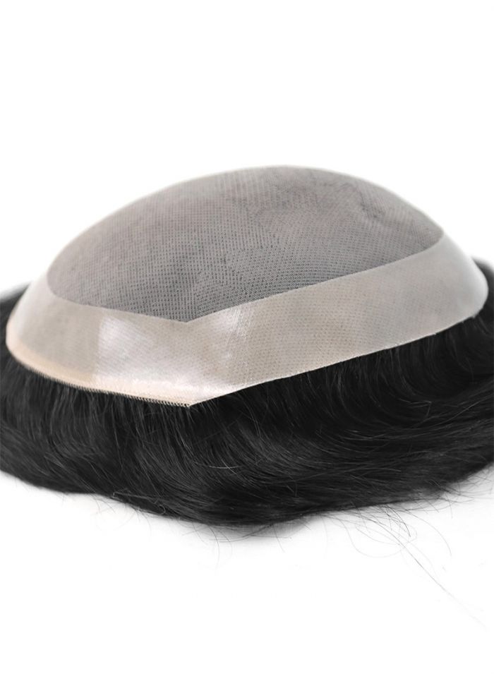 Mens Human Hair Replacement System Fine Mono Poly Skin Toupee Hairpiece Unit For Men With Glue Accessories