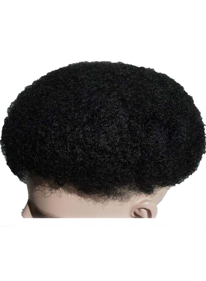 Afro Toupee For Black Men Best 6mm Lace Front With PU Afro Curl black mens hair pieces Replacement African Units Sale Online