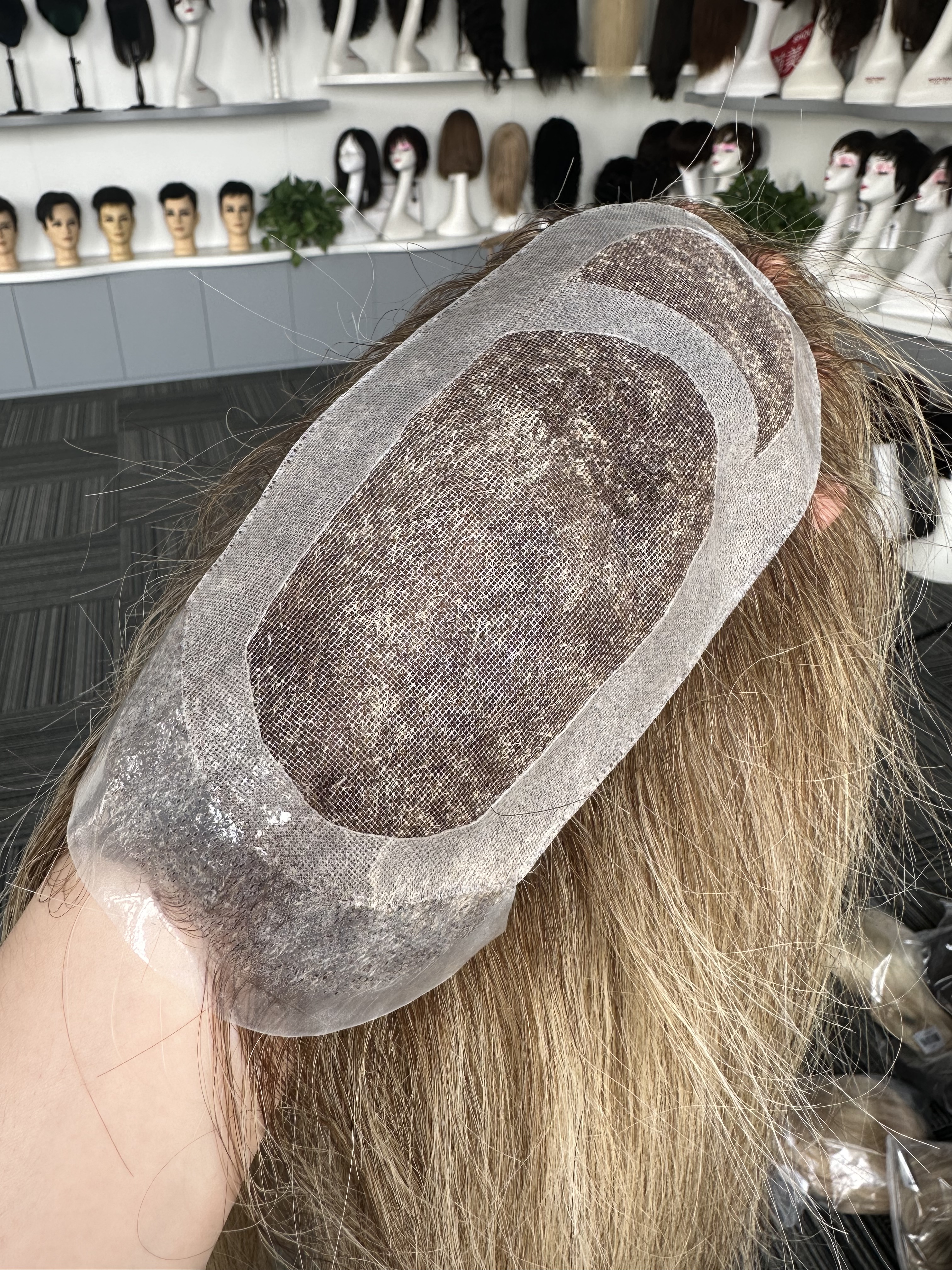 Natural Highlight Poly Skin Front With Fine Welded Mono Human Hair Toppers For Women With Invisible Hairline For Thinning Crown Wholesale