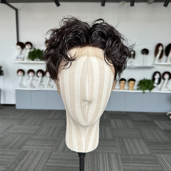 2023 Fashion Trends Wavy Style Realistic Men’s Full French Lace Wig With Natural Look Replacement Human Hair Wigs System For Men Free Part Middle Side Part Way