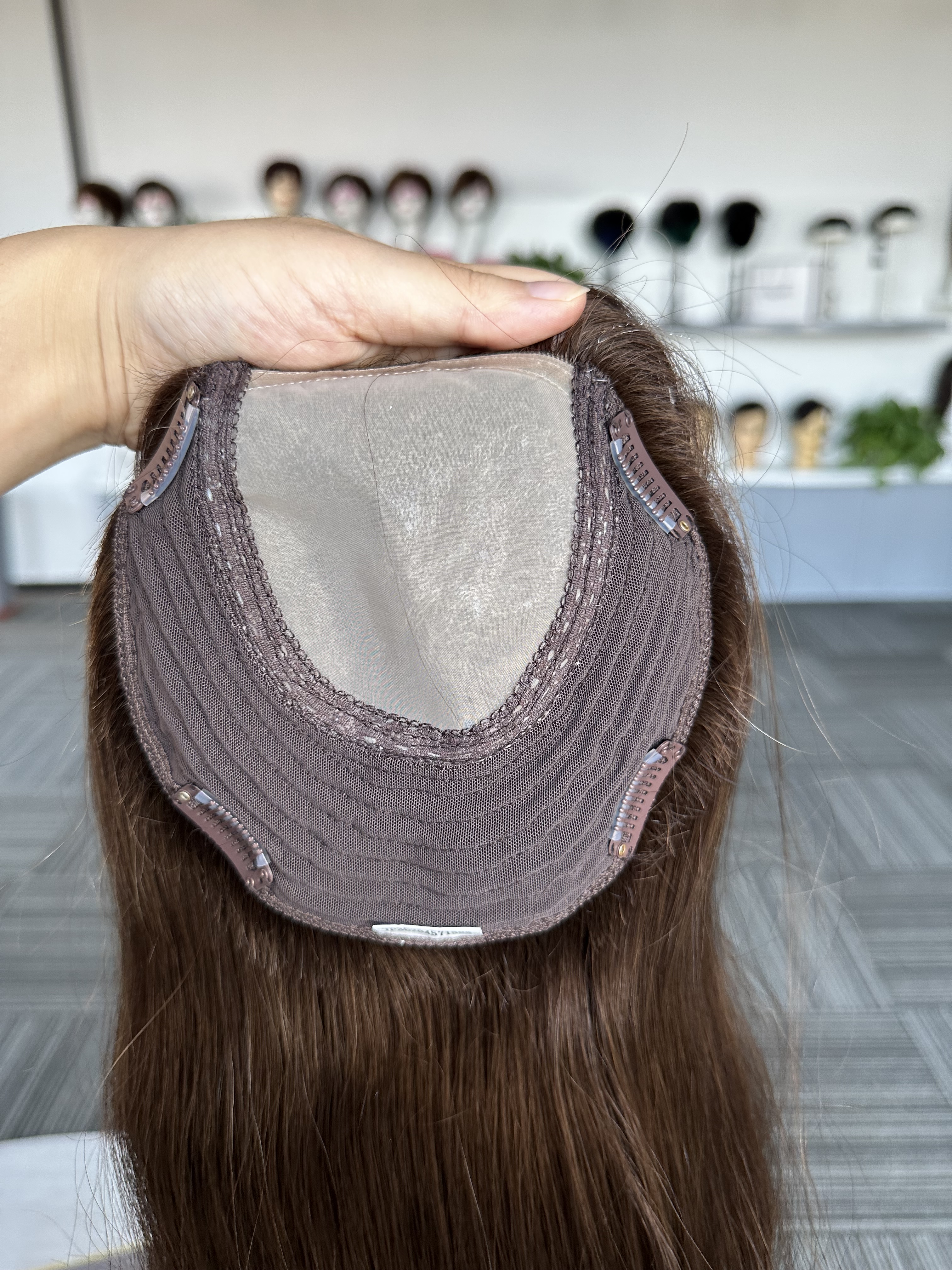 Luxury Poly Lace With Machine Wefted Human Hair Topper For Thinning Crown 120% Best Women's Chinese Virgin Clip In Topper Hair Systems Wholesale