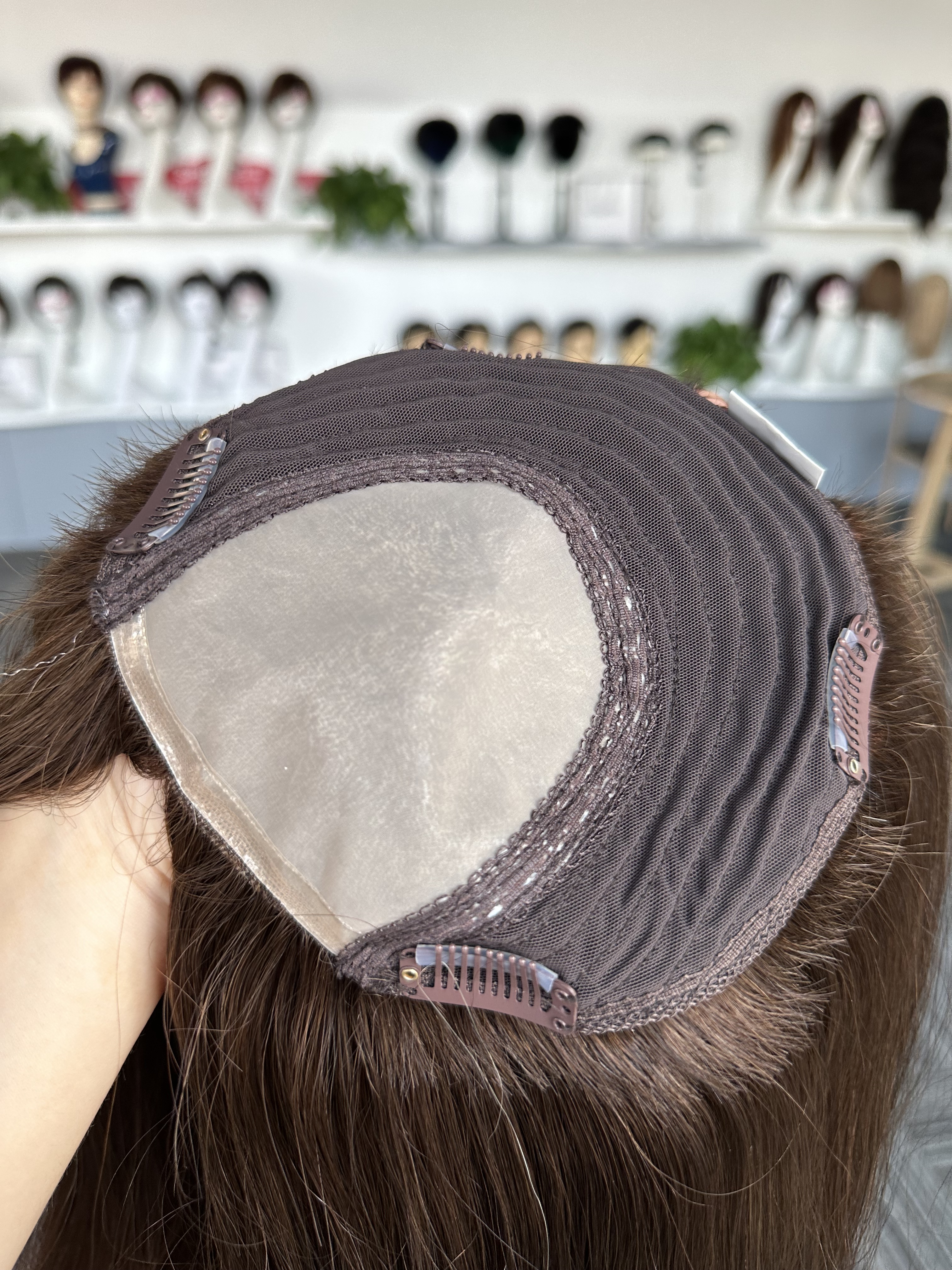 Luxury Poly Lace With Machine Wefted Human Hair Topper For Thinning Crown 120% Best Women's Chinese Virgin Clip In Topper Hair Systems Wholesale