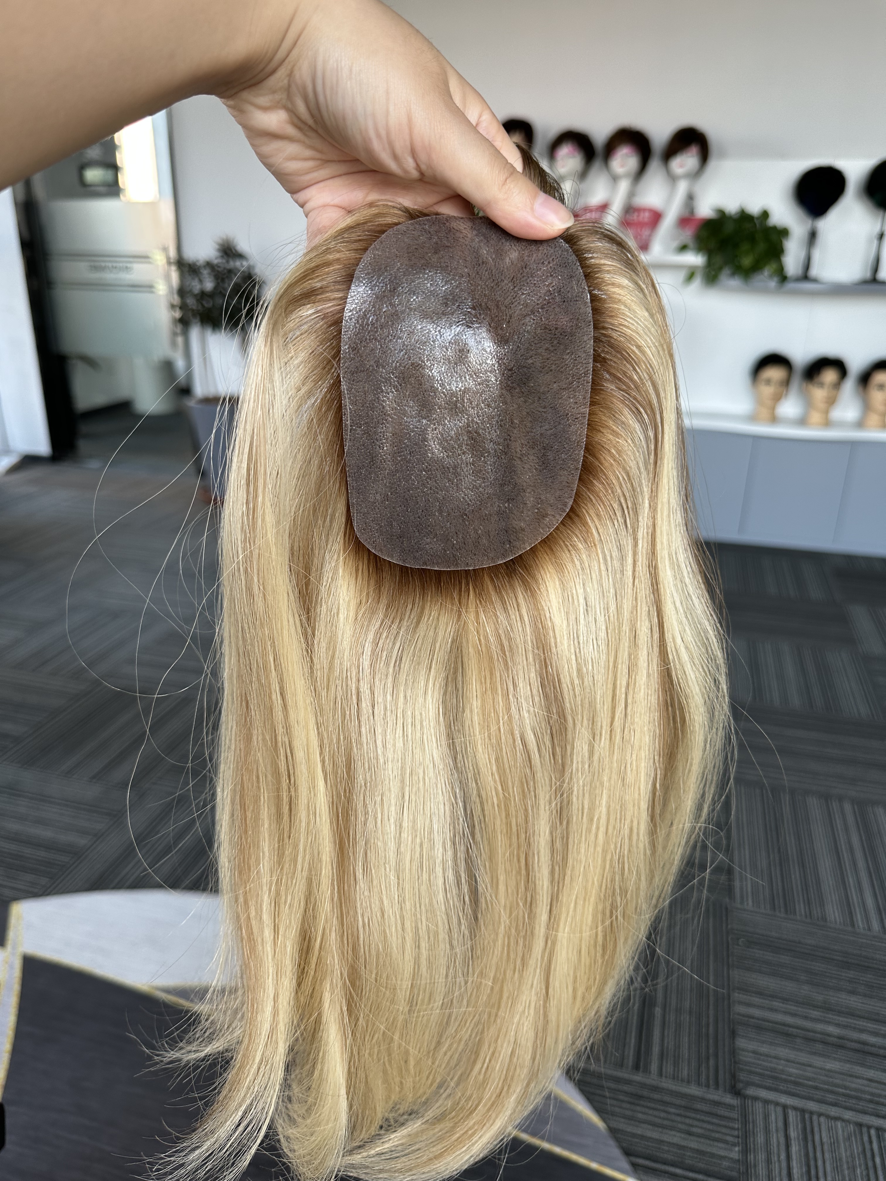 Luxury Injected Poly Skin Toppers Thinning Crown 100% Best Chinese Virgin Human Hair Topper Systems For Women With Natural Hairline Wholesale