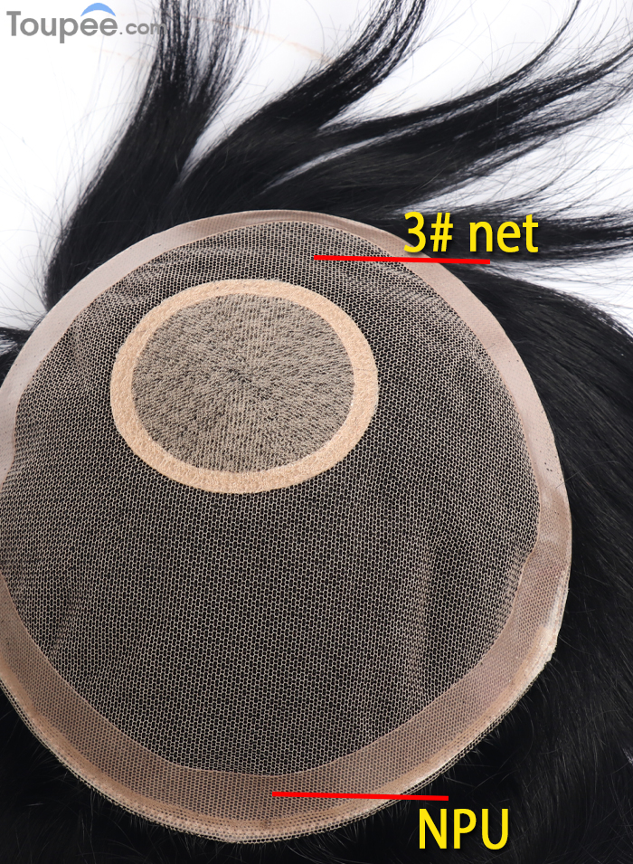Light 70-80% Toupee Human Hair Pieces With NPU Perimeter Replacement 3# Net Hair Systems For Men For Balding Crown Free Shipping