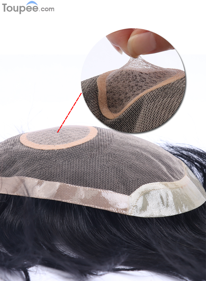 Wholesale Biological PU Front With Silk Top Toupee Hair For Men Replacement Men's Human Hair Systems With Realistic Look 
