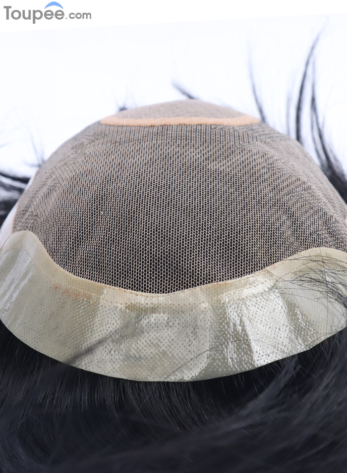 Wholesale Biological PU Front With Silk Top Toupee Hair For Men Replacement Men's Human Hair Systems With Realistic Look 