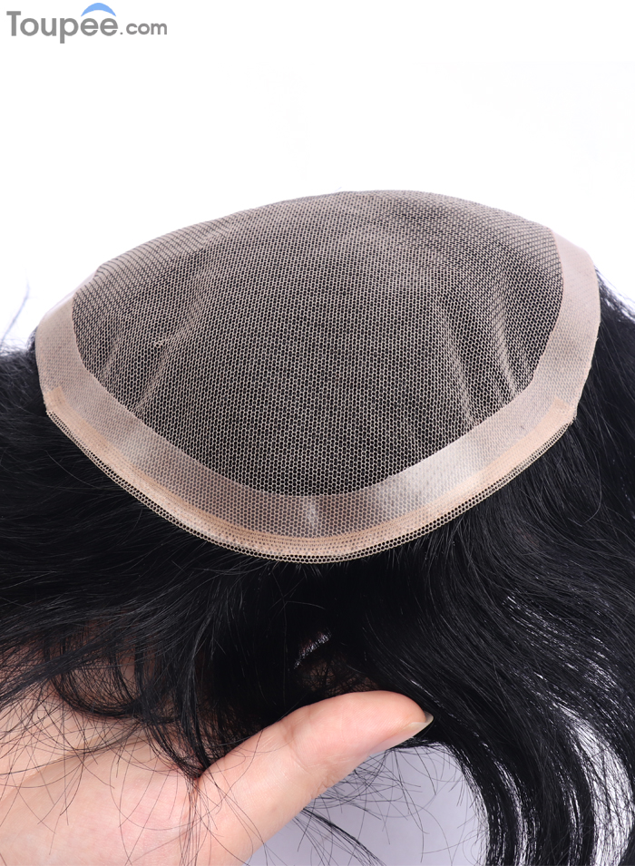 Natural Light Density Human Hair Replacement For Men With Realistic Look 70%-80% 60# Net Men's Toupee Hair For Thinning Crown Wholesale