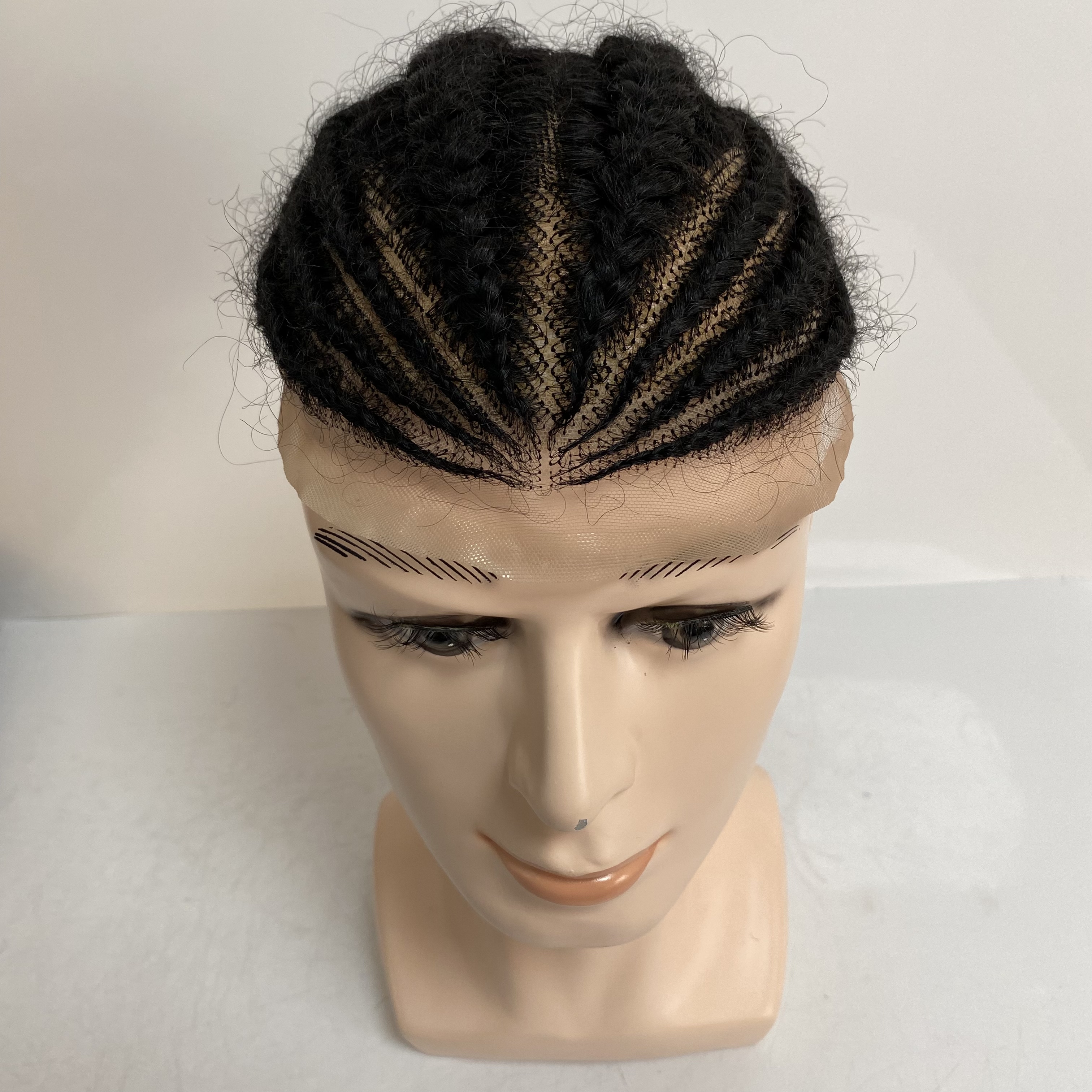 Wear To Go African Short Full Lace Braided Hairstyles For Men American Afro Men's Toupee Hair System With Braids Hairstyle For Balding Crown