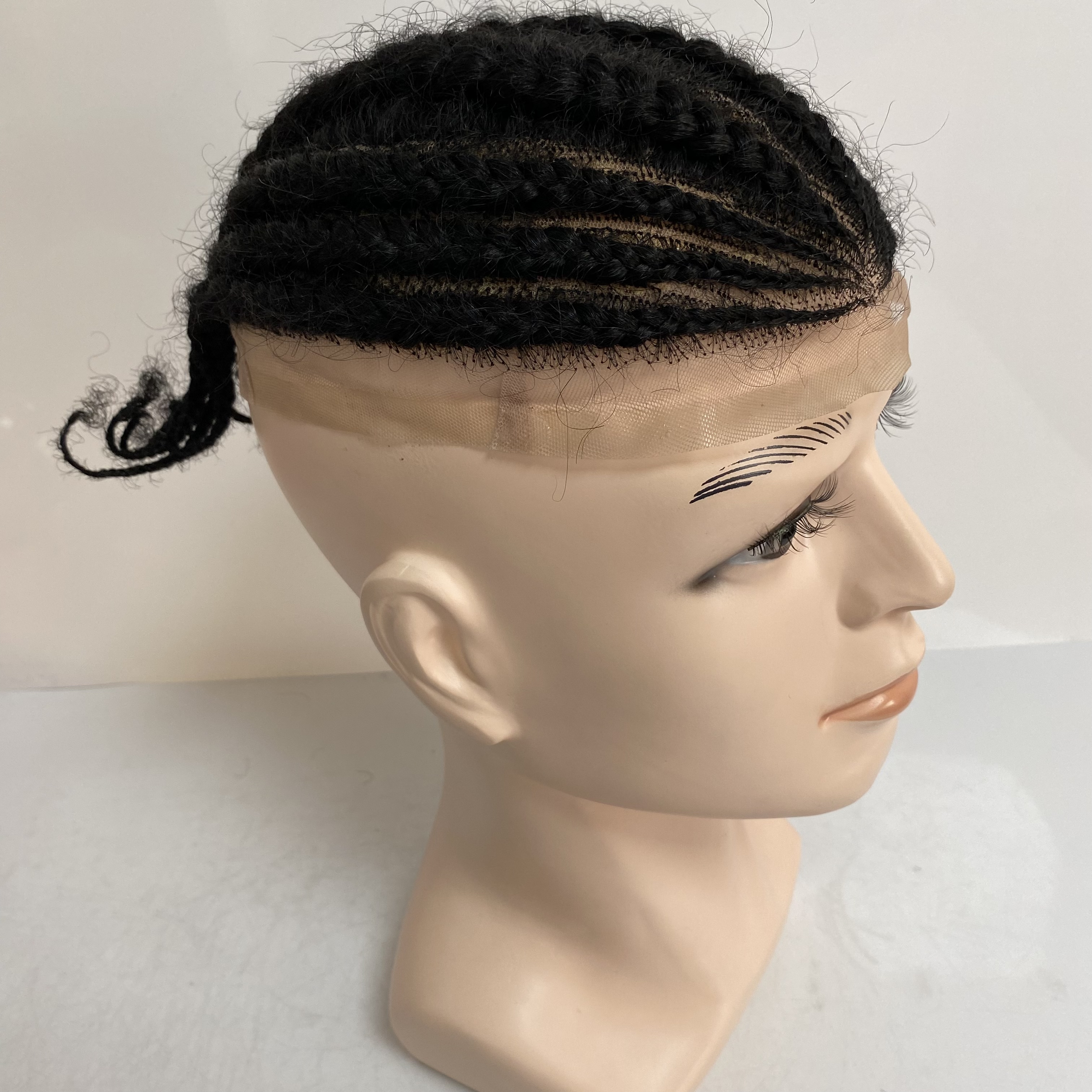Wear To Go African Short Full Lace Braided Hairstyles For Men American Afro Men's Toupee Hair System With Braids Hairstyle For Balding Crown