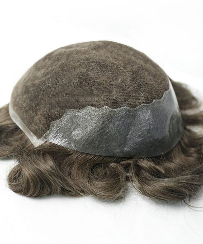 Q6 lace front with PU toupee replacement hairpiece for men