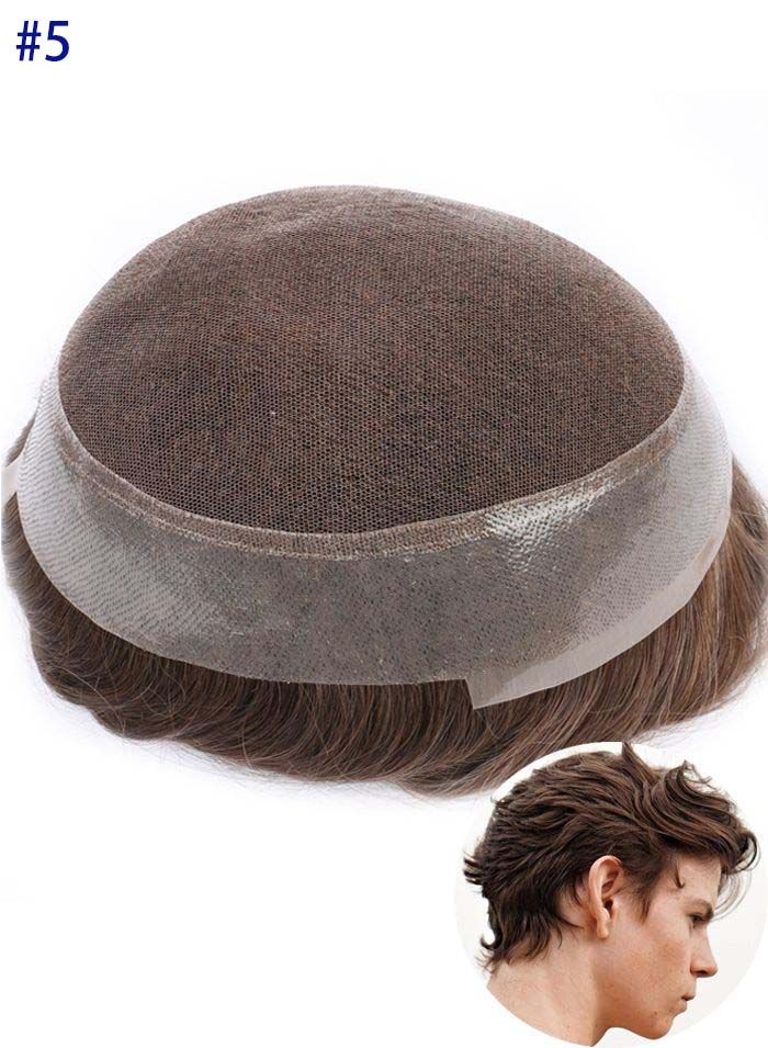 Australia Swiss Lace Around Pu Mens Toupee Replacement Wigs System Men Hair  Pieces Indian Human Hair Male Hair Unit #5