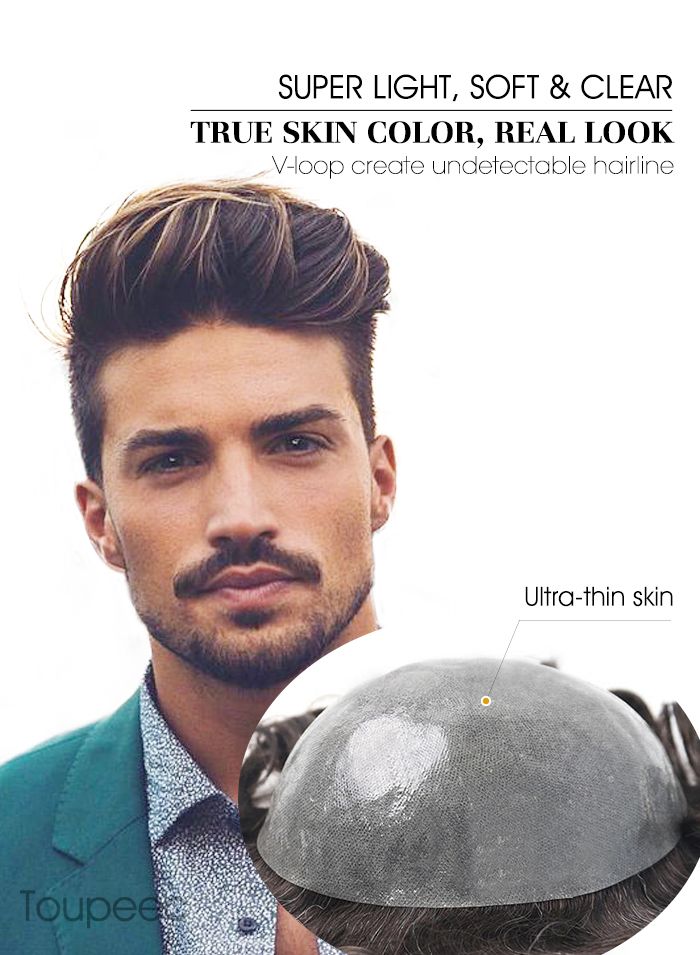 Buy Natural Looking Mens Toupee Hair Replacement System8x10 Poly Skin Best Hair Piece For Men