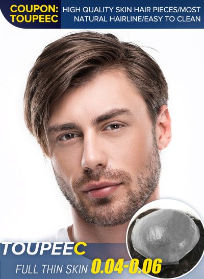 Best Thin Skin Hair Replacement System V-Looped Natural Hairline Toupee For Men #4