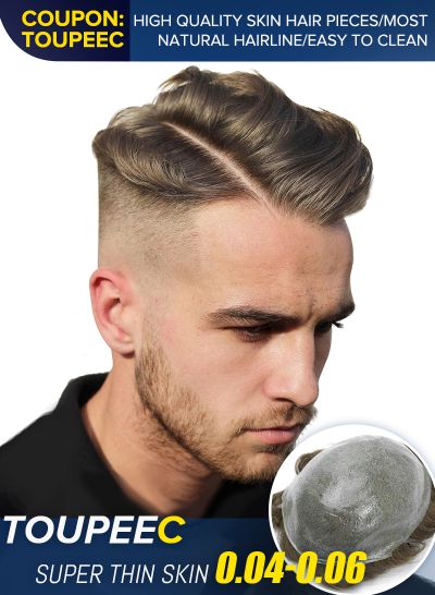 Popular Mens Hair System Most Natural Front Hairline Toupee Hair Pieces For Men #7