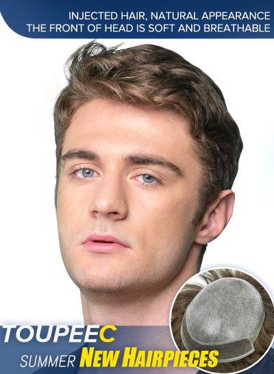 Injected Hair System 0.08mm Bio Skin and Lace Front Natural Looking Mens Toupee #6 - mens toupee hair