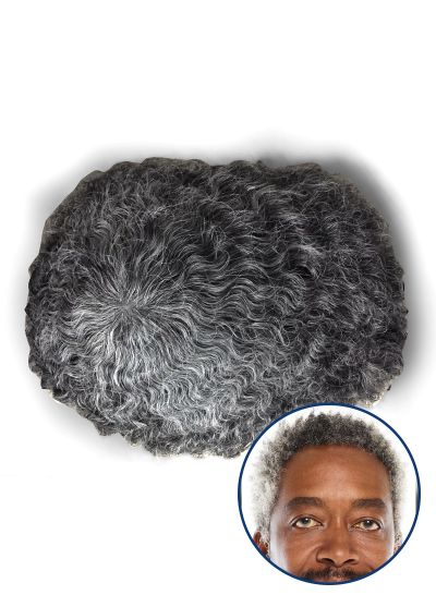 Replacement  Afro Gery 8mm Thin Skin Toupees Hair System For Black Man Natural African American Curly Hair Pieces For Sale 