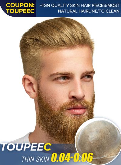 High Quality Real Human Hair Toupee For Men Perfect Blond Hair Mens Hairpiece #22r