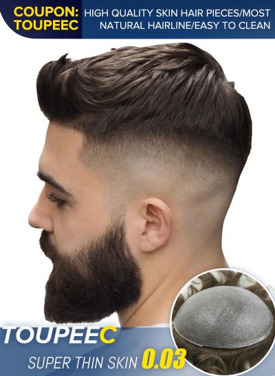 Custom Toupee For Men Super Thin Skin Base V-looped Mens Hair Replacement System