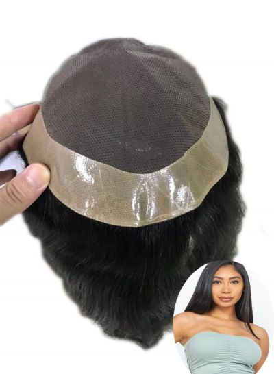 Replacement Human Hair 7x9  Topper Hair pieces Extensions for Women Mono with Poly Skin Hair System Natural Looking #1B - mens toupee hair