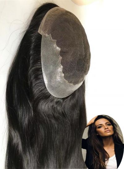 High Quality Q6 Human hair Topper Pieces System For Women Replacement 7x9 Swiss Lace Front with HD PU Hair On Sale  