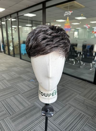 Best Durable Stock Mens Hair Systems Fine Mono with Poly Skin Perimeter and Folded Toupee for Men Free Shipping - mens toupee hair