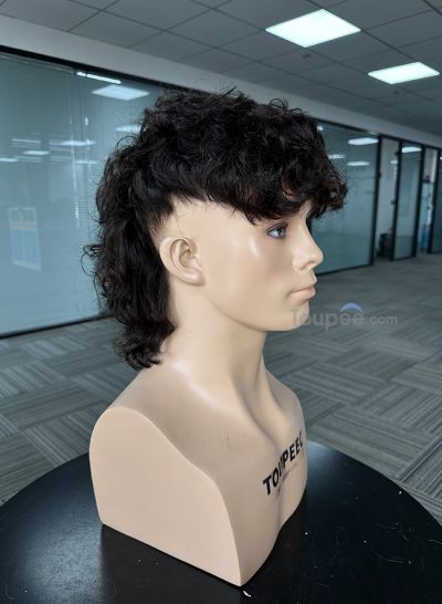 new curly hairstyle 7x14 mullet hairstyle thin skin basement natural black human hair men toupee hair replacement systems - mens toupee hair