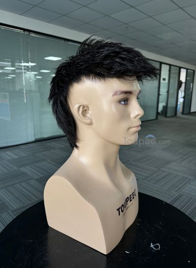 new Spiked hairstyle 7x14 mullet hairstyle thin skin basement natural black human hair men toupee hair replacement systems