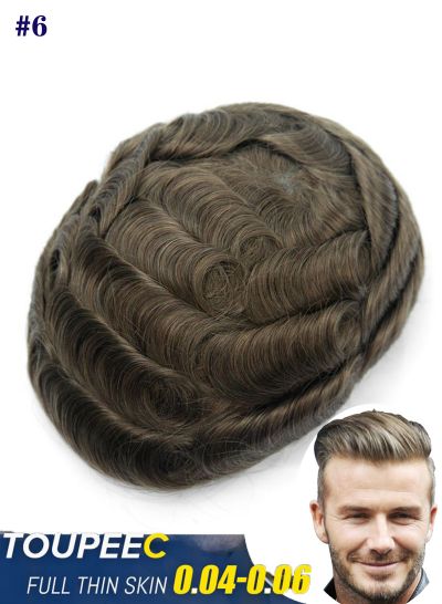 Real Hairline Mens Toupee Hair Replacement System High-quality Thin Skin Hair Piece For Men #6
