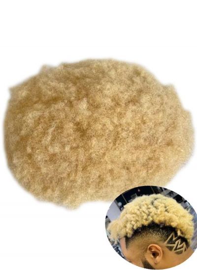 4mm Afro Kinky Curly Full Swiss lace Toupee For Men Human Hair Replacement #613 Blonde Black Mens Hairpiece For Sale