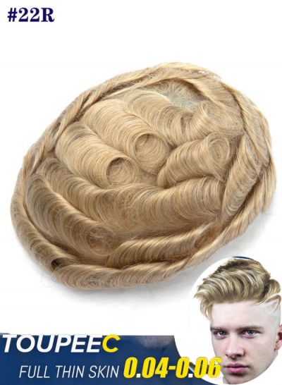 Popular Mens Thin Skin Hair System Perfect Blond Hair Toupee For Men #22r - mens toupee hair