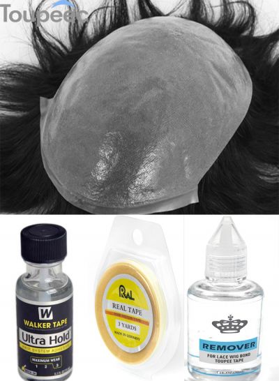 Thin Skin Mens Hair Replacement System Indian Toupee Human Hair Pieces For Men With Hair Glue Accessories - mens toupee hair