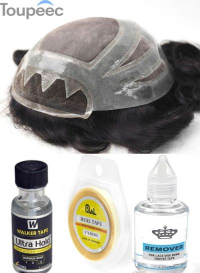 Lace With PU 4 Holes Versatile Base Hair System Replacement Mens Toupee Wig For Thinning Hair Hair Pieces With Glue Accessories - mens toupee hair