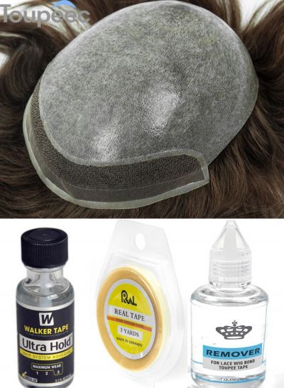 Lace With PU 4 Holes Versatile Base Hair System Replacement Mens Toupee Wig For Thinning Hair Hair Pieces With Glue Accessories - mens toupee hair