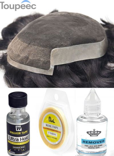 OCT Lace Front PU Toupee Hair Replacement Systems For Men Human Hair Pieces For Thinning Hair Crown Of Head Mens Wigs With Glue Accessories - mens toupee hair
