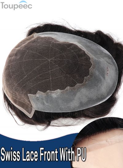 Chinese Lace Front With PU Toupee Hair Replacement Systems For Men Q6 Mens 100% Human Hair Pieces For Thinning Hair For Bald Crown Area Free Shipping - mens toupee hair
