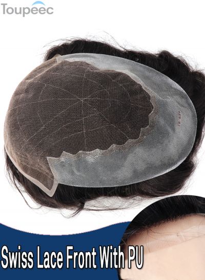 Mens Swiss Lace Front With PU Toupee Replacement Q6 Human Hair Systems For Men For Thinning Hair Invisible Hairpieces For Bald Crown Area Free Shipping - mens toupee hair