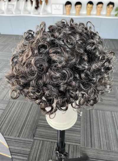 Customized 60% Curly Ultra Thin Skin Toupee Human Hair Piece For Men With Realistic Hairline Replacement V-looped Hair Systems Wholesale - mens toupee hair