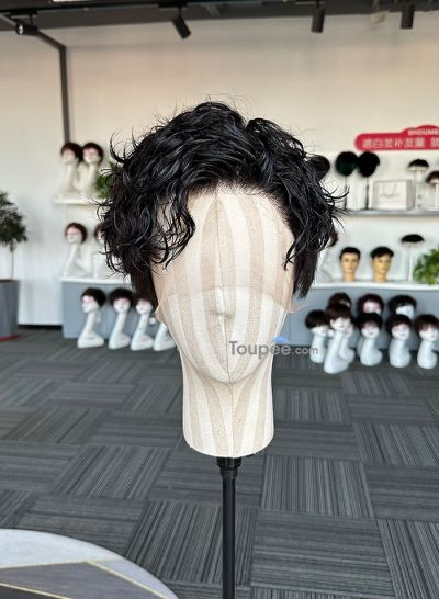 Short Curly Human Hair Full Lace Wigs With Little Bangs Fashion Men's Wig Men's Toupee Hair System 2023 New Release 