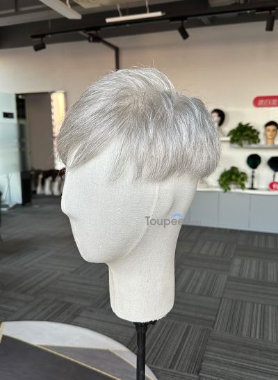 Bangs Style Wear To Go Natural Human Hair Systems With 1B80 Man Hairstyle For Men Replacement Mens Hairpiece With Layered Haircuts For Balding Crown - mens toupee hair
