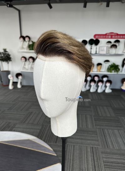 Colored Ombre Color Style Full Lace Wear To Go Natural Human Hair Systems Man Hairstyle For Men Replacement Mens Hairpiece With Layered Haircuts For Balding Crown - mens toupee hair