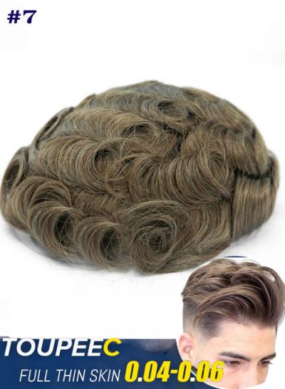 Popular Toupee For Men Real Front Hairline Thin Skin Hair System #7