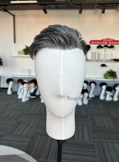 Classic Brush Hairstyle Wear To Go Human Hair Systems 1B40# As Pictures Man Hairstyle For Men Replacement Mens Hairpiece With Layered Haircuts For Balding Crown - mens toupee hair