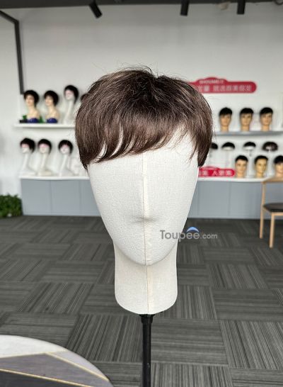 Short Side Bnags Wear To Go Human Hair Systems 3# In Pictures Man Hairstyle For Men Replacement Mens Hairpiece With Layered Haircuts For Balding Crown