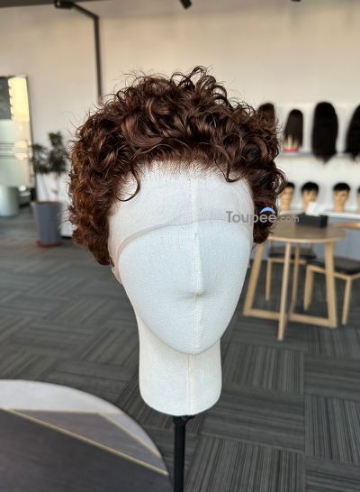 New 4# curly fashion full lace human hair wigs hairstyle already 100% human hair wig - mens toupee hair